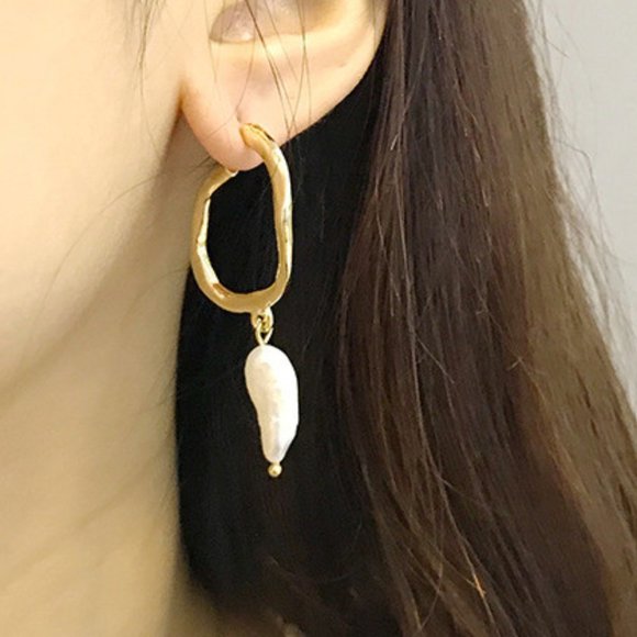 Geometric Shell Pearl Earrings ZB1094791 - Picture 4 of 6